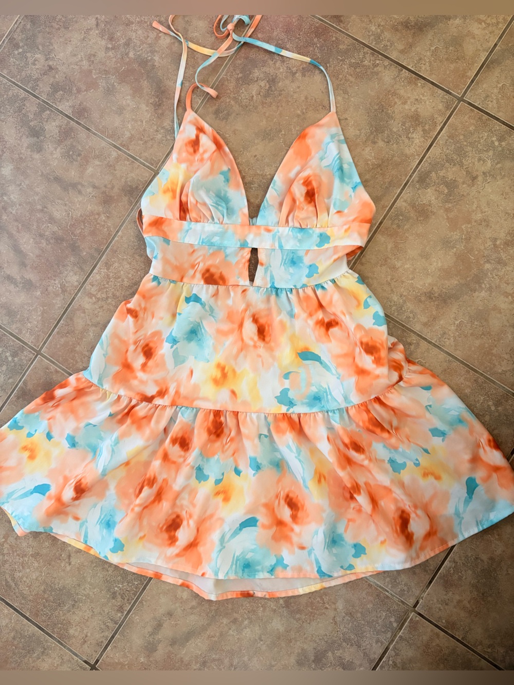 SHEIN Orange Blue Yellow Floral One-Piece Dress